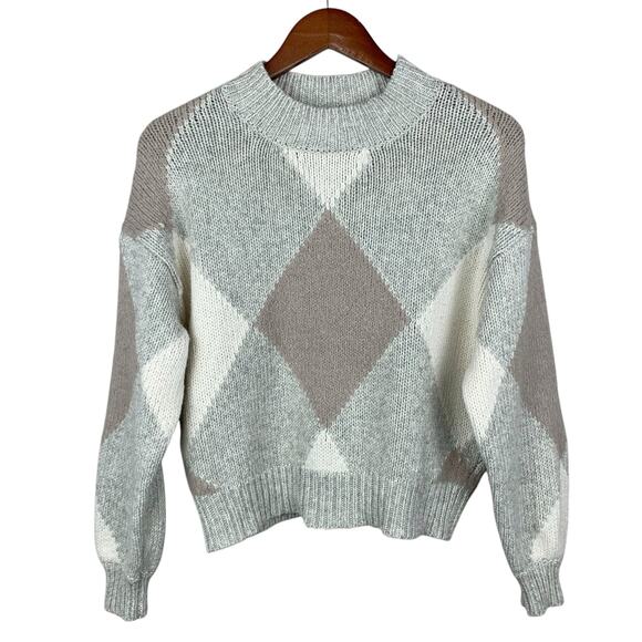 Ann Taylor Sweaters - Ann Taylor Sweater Pullover Argyle Grey Cream Soft Knit Mock Neck Women's S